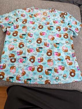 Divine Stretch Sloth and Donuts Coffee Print V-Neck Scrub Top